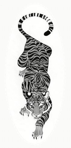 a black and white drawing of a tiger