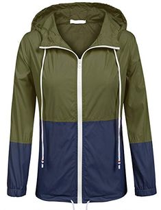 SoTeer Women's Waterproof Raincoat Outdoor Hooded Rain Jacket Windbreaker (Army Green/Navy Blue XXL) Plus Size Raincoat, Boiled Wool Jacket, Waterproof Coat, Light Rain, Raincoats For Women, Trench Coats Women