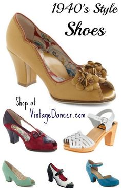 1940's Women's Shoes Style: Modern Vintage 1940's Shoes 40s Mode, 1940s Shoes, 1940s Woman, Fashion 1940s, Look Retro, 40s Fashion, Retro Mode, 1940s Fashion, Moda Vintage