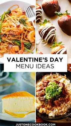 valentine's day menus with different types of food and desserts on them