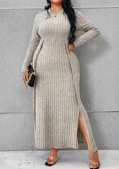 Metallic Jeans, Round Neck Dress, Long Dress Design, Cardigan Sweater Dress, Round Neck Dresses, High Neck Long Sleeve, Curvy Dress, Round Neck Sweaters, Color Fabric