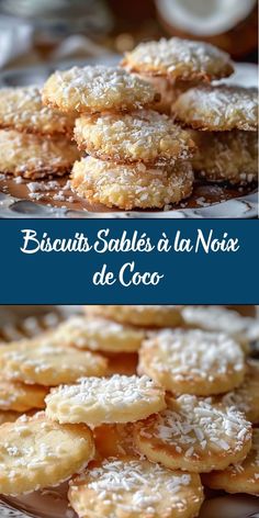 some sugar cookies are on a plate with the words biscuit slabs at la noix de coco