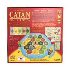 the catan family board game is in its box and it's ready to be played