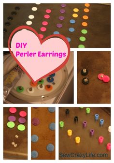 diy perler earring project for kids to make with colored beads and buttons