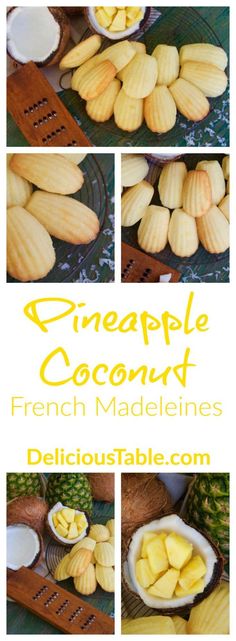 pineapple coconut french madeleines are cut in half and placed on top of each other