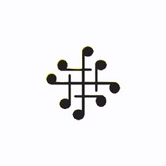 an image of a black and white logo with dots on it, in the shape of a cross