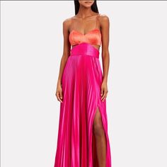 Hi If Anyone Is Selling This Dress Please Let Me Know!! Pink Gown With Pleated Bodice For Spring, Pink Maxi Evening Dress With Pleated Bodice, Spring Pink Evening Dress With Pleated Bodice, Pink Pleated Maxi Length Dress, Chic Pink Silk Gown, Chic Pink Gown For Gala, Pink Pleated Bodice Gown For Evening, Pink Silk Cocktail Gown, Pink Silk Maxi Dress For Cocktail