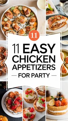 Collage of easy chicken appetizers for a party, featuring various dishes and a central text highlighting "11 Easy Chicken Appetizers for Party".