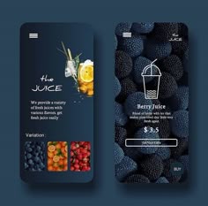 the juice app is designed to look like it has fruit and drinks on it, including raspberries