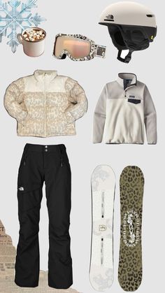 the snowboarder's gear is laid out neatly