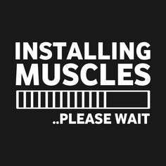 the words, installing muscles please wait on a black background with white letters and an arrow