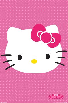 a hello kitty wallpaper with pink polka dots and a bow on it's head