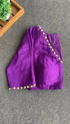 Product Descriptions : Purple silk blouse comes with intricate pearl floral hand work for front, back & sleeves as shown Simple Hand Work Blouse Designs Latest, Simple Blouse Handwork, Purple Blouse Designs For Saree Silk, Simple Hand Work For Blouse, Mirror Work For Blouse, Simple Neck Works For Blouses, Simple Hand Work Designs For Blouse, Very Simple Maggam Work Designs, Half Sleeve Aari Work Blouse Design