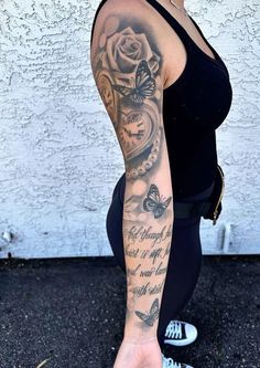 Upper Arm Sleeve Women, Sleave Ideas Woman, Tattoo Ideas Half Sleeve, Tattoo Ideas Female Arms, Arm Sleeve Black Women, Colour Tattoo For Women, Arm Sleeve Tattoos For Women, Quarter Sleeve Tattoos, Tattoos Inspo