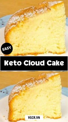 two photos of a cake with the words keto cloud cake on it and below