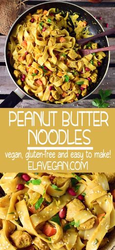 two pictures showing different types of food and the words, peanut butter noodles vegan, gluten - free and easy to make