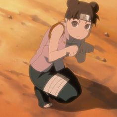 an anime character kneeling down in the desert