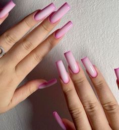 Pink  Aura Nails V Shape French Tip Nails Square, Two Short Nails Rest Long Acrylic, Cabo San Lucas Nail Ideas, 15s Nails, Square Extreme Nails, Spring Nails 2024 Trends Long, Flouresant Nails, Gel X Coffin Nail Designs, 17 Birthday Nails Ideas