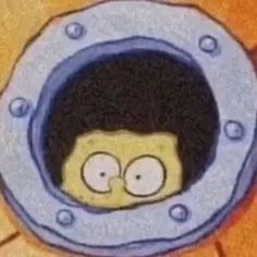 the simpsons character is peeking out from behind a hole in the floor with water droplets on it