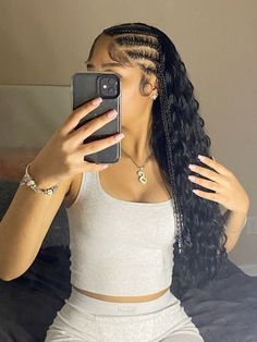 Braids Only On Top, Fulani Braids Boho Curls, Fulani With Curls In The Back, Fulani Bohemian Braids Hairstyles, Braided Front Curly Back Hairstyle, Half Up Braided Hairstyles Curly Hair, Summer Hair Extensions, Braid Sew In, Braided Hairstyles Mixed Girl