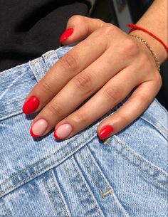 Red And White Summer Nails, Red Nail Designs Simple, Half Half Nails, Modern Ranch House Exterior, Small Ranch House, Nail Art Inspo, Modern Ranch House, Ranch House Designs, Ranch House Exterior