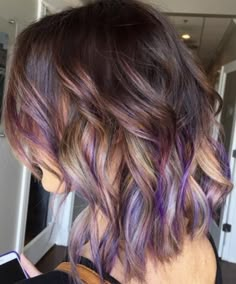 Brown hair with purple, grey, and blonde Purple Brown Hair, Grey Blonde Hair, Grey Blonde, Brown Ombre Hair, Nails Purple, Pinterest Hair, Super Nails