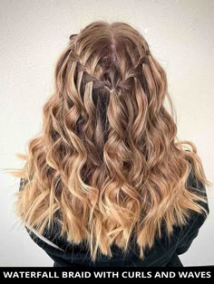 Style your hair into this stylish waterfall braid with curls and waves for the makeover you've been wanting! If you're ready for more, click here to see the 21 popular bridesmaid hairstyles for the brides big day. // Photo Credit: @hair.we_go_ on Instagram Waterfall Braid With Curls, Hairstyles With Curled Hair, Curled Hair With Braid, Hoco Hairstyles, Dance Hairstyles, Braids With Curls, Bridesmaid Hairstyles, Stylish Hair, Gorgeous Hair