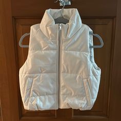 Shiny Faux Leather. Super Cute. Size Small Is Nwt. Size Large Has Been Worn Once. Excellent Condition. Silver Hardware. Pockets. Puffer Vest Outfit, Girls Puffer Vest, White Puffer Vest, Puffy Vest, Vest Pattern, Vest Outfits, Girl Coat, Puffer Vest, Kids Jacket