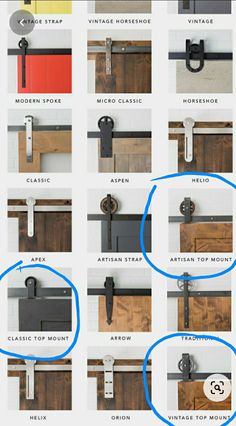 the different types of sliding doors are shown in this image, with an arrow pointing to them