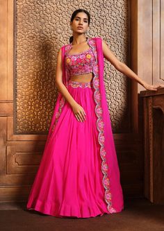 Aneesh Agarwaal-Fuchsia Pink Lehenga And Cape Set-INDIASPOPUP.COM Affordable Lehenga With Unstitched Blouse For Diwali, Luxury Pink Anarkali Blouse, Luxury Pink Traditional Wear With Self Design, Luxury Pink Traditional Wear For Celebration, Luxury Fitted Pink Traditional Wear, Cheap Women's Traditional Wear For Festive Occasions, Cheap Fitted Traditional Wear For Festive Season, Cheap Traditional Festive Dresses, Luxury Pink Anarkali Set With Cutdana