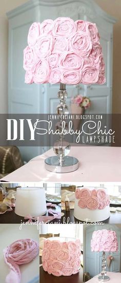 a lamp made out of pink roses on top of a white table with the words diy shabby silk