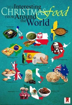 an advertisement for the international christmas food from around the world, with pictures of different countries