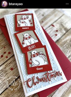 a christmas card with three polar bears on it