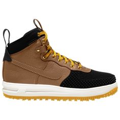 Nike Lunar Force 1 Duckboot | Foot Locker Sporty Brown Boots With Textured Sole, Nike Fall Sneakers With Round Toe, Mid-top Leather Winter Boots, Winter Low-top Boots With Studded Rubber Outsoles, Textured Sole Boots For Fall Streetwear, Nike Black Hiking Boots, Nike Black Hiking Boots With Round Toe, Nike Sporty Waterproof Leather Boots, Nike Leather Waterproof Sporty Boots