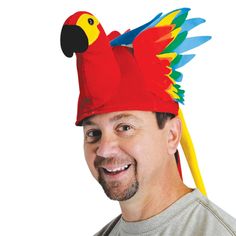 Pack of 6 Bold and Colorful Plush Tropical Parrot Hat-One Size Luau Party Supplies, Hawaiian Luau Party, Parrot Head, Tropical Parrot, Hawaiian Luau, Everyday Gifts, Orange Accents, Luau Party, Photo Booth Props