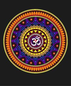 an image of a colorful design with the symbol om in it's center on a black background