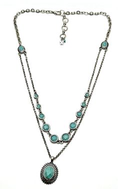 LUCKY BRAND WINTER GLIMMER Pendant Necklace Multi Strand Faux Turquoise Charm