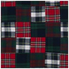 a red, black and white plaid fabric with many different patterns on it's surface