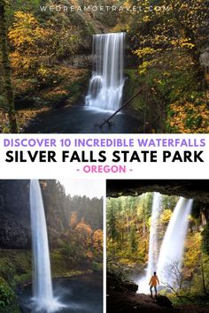 waterfalls in silver falls state park, oregon with text overlay that reads discovering incredible waterfalls