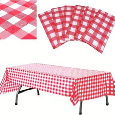 red and white checkered table cloths with black metal legs