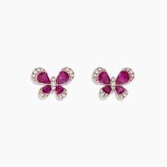 Effy Nature 14K Rose Gold Ruby and Diamond Butterfly Earrings, 2.44 TCW Rose Stone, Diamond Butterfly, Blue Sapphire Diamond, Butterfly Jewelry, Butterfly Earrings, Gems Jewelry, Earrings Collection, Gold Jewelry Fashion, Gold Earrings Studs