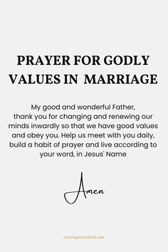 prayer for godly values in marriage with an image of the words, and handwritten poem