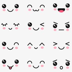 the different types of eyes and mouths are shown in this image, with pink dots on them