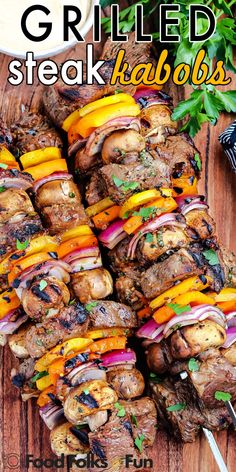 grilled steak kabobs with peppers and onions