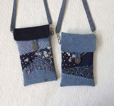 two small purses made out of old jeans