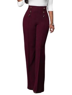 Niuer Womens Yoga Lounge Dress Pants Work Office Business Casual Slacks Stretch Regular Straight Leg Pants with Buttons - Walmart.com Business Casual Slacks, Slacks Outfit, Buttons Design, Pants With Belt, Dance Women, Work Pants Women, High Waisted Wide Leg Pants, Pants Women Fashion, Lounge Dress