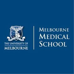 the melbourne medical school logo on a blue background