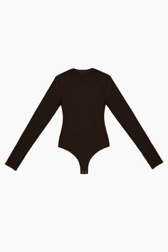 Designed with a classic crew neck and long sleeves, this bodysuit offers a sleek, streamlined look. Crafted from high-quality, stretchy fabric, it contours your body, providing a smooth, flattering silhouette. The lightweight material ensures breathability and comfort, making it ideal for all-day wear. Whether layered under clothes for a seamless finish or worn alone for a chic, form-fitting look, this shapewear bodysuit is a versatile addition to any wardrobe, enhancing your natural shape with Sleek Long Sleeve Bodysuit With Minimal Stretch, Sleek Long Sleeve Leotard, Fall Bodysuit With Thumbholes And Minimal Stretch, Long Sleeve Bodysuit With Minimal Stretch For Fall, Minimal Stretch Long Sleeve Bodysuit For Fall, Sleek Long Sleeve High Stretch Leotard, Sleek Second-skin Bodysuit With Thumbholes, Solid Color Long Sleeve Elastane Leotard, Solid Long Sleeve Elastane Leotard