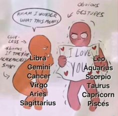 an image of cartoon characters with zodiac signs in the language of love and libra