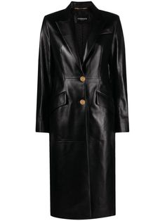 Versace Medusa Leather Coat - Farfetch Versace Coat, Versace Leather, Versace Style, Long Leather Coat, Leather Trench, Medusa Head, Single Breasted Coat, Versace Outfit, Tweed Coat